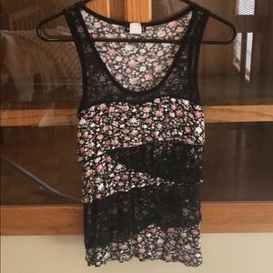 Floral, black lace tank top